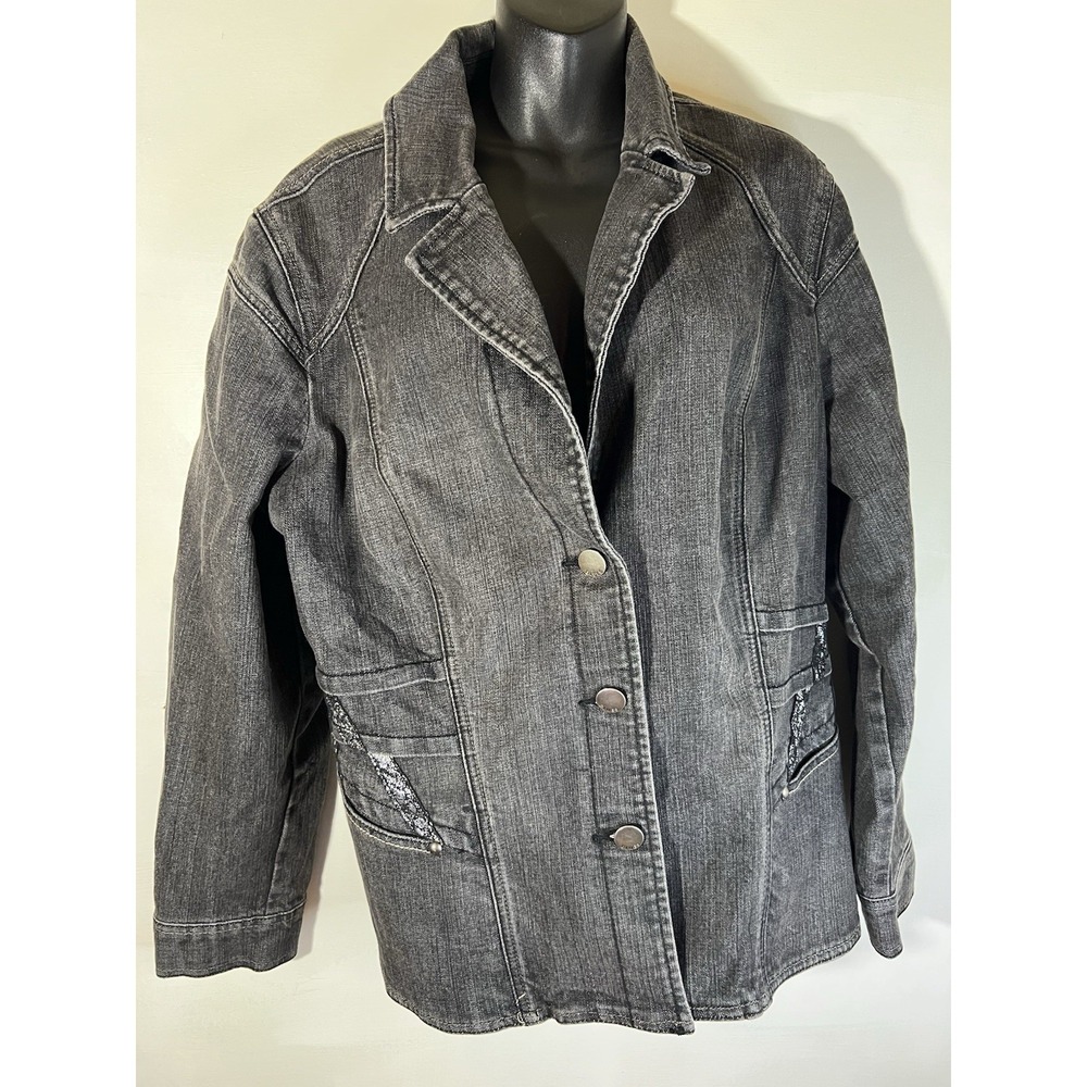 Vintage MWAH Jean Jacket XXL Black Denim 90s Y2K Rock Motorcycle Cozy Goth